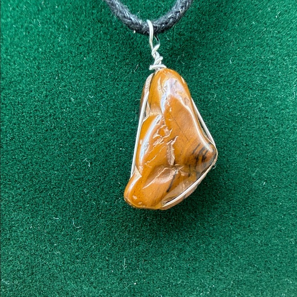 Jasper Wired Stone Pendant Necklace on a 25” Black Cord - Picture 2 of 2